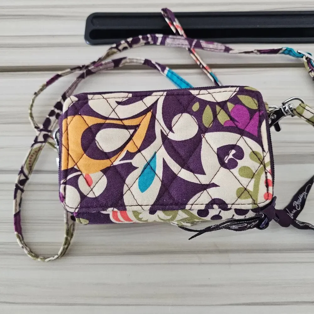 Vera Bradley Retired Plum Crazy Print Wallet with Crossbody Strap - Picture 4 of 11